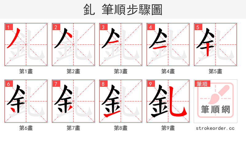 釓 的笔顺分步演示
