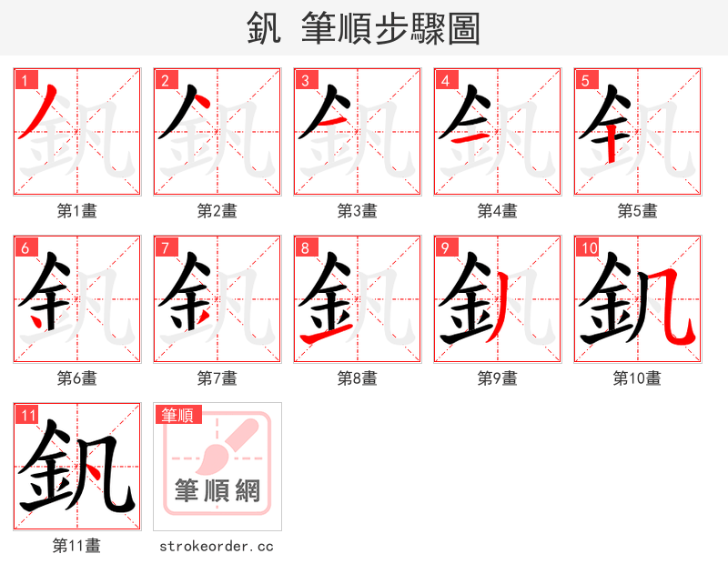 釩 的笔顺分步演示