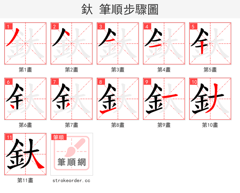 釱 的笔顺分步演示