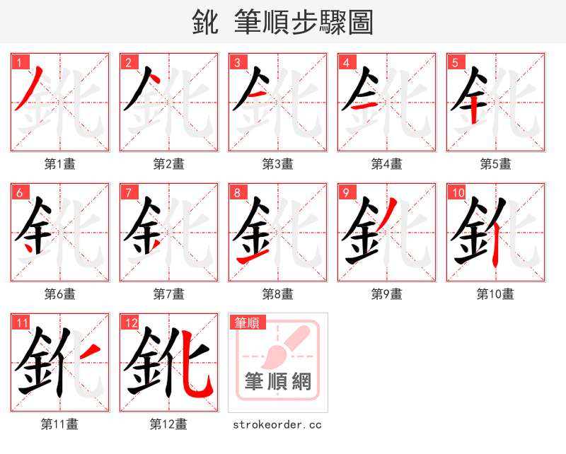 鈋 的笔顺分步演示