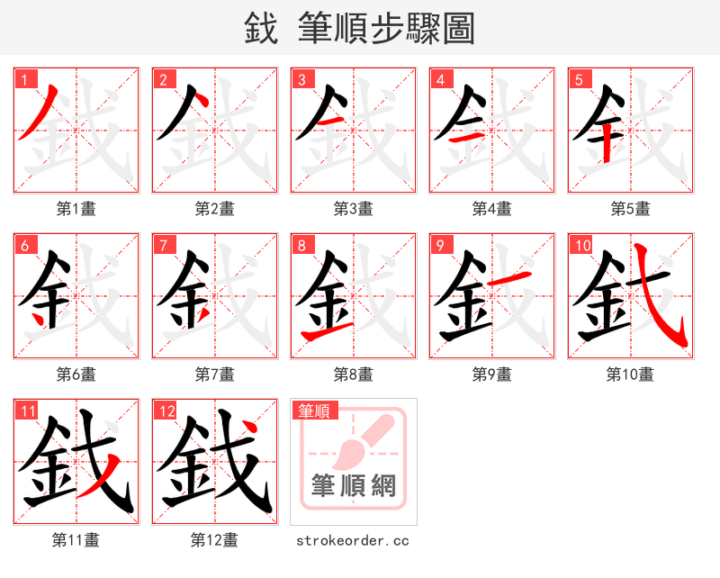 鈛 的笔顺分步演示