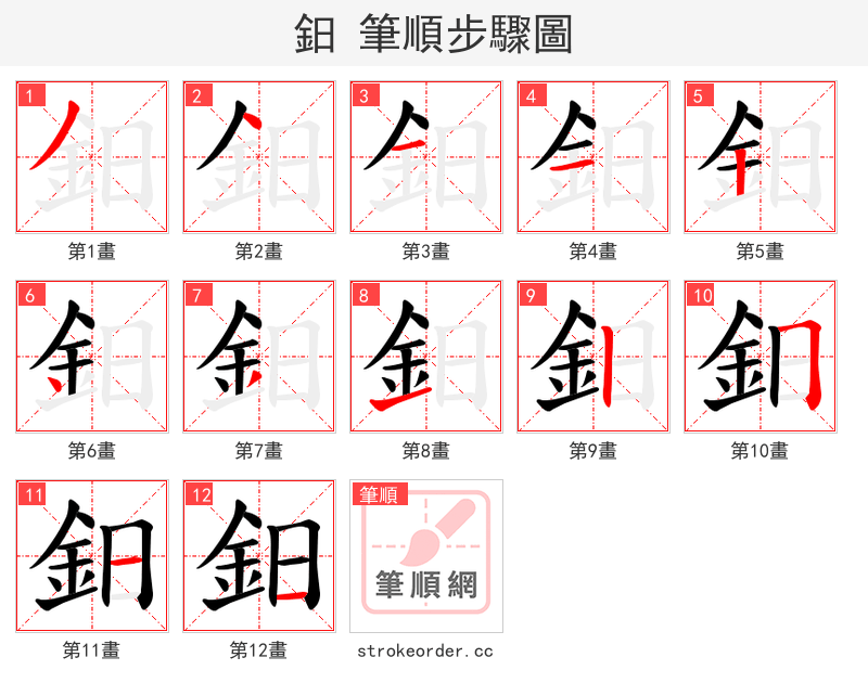 鈤 的笔顺分步演示