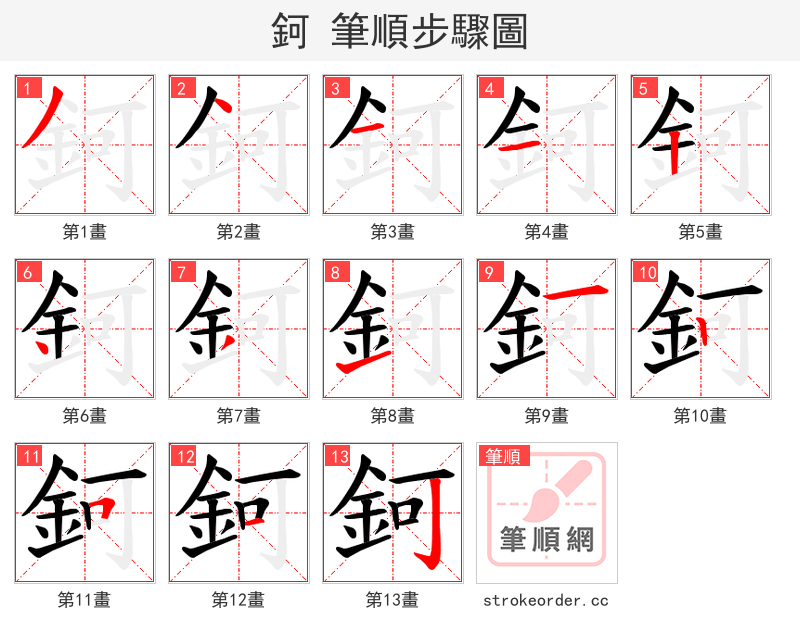 鈳 的笔顺分步演示