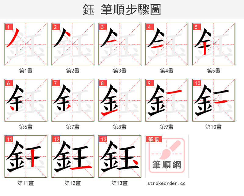 鈺 的笔顺分步演示