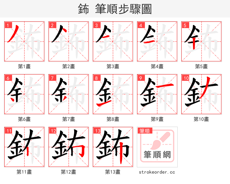 鈽 的笔顺分步演示