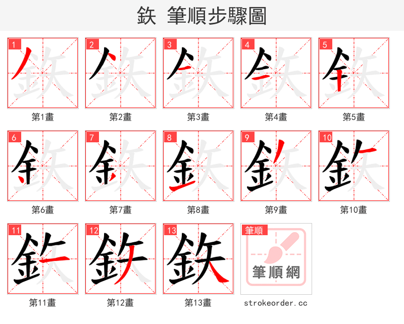 鉃 的笔顺分步演示