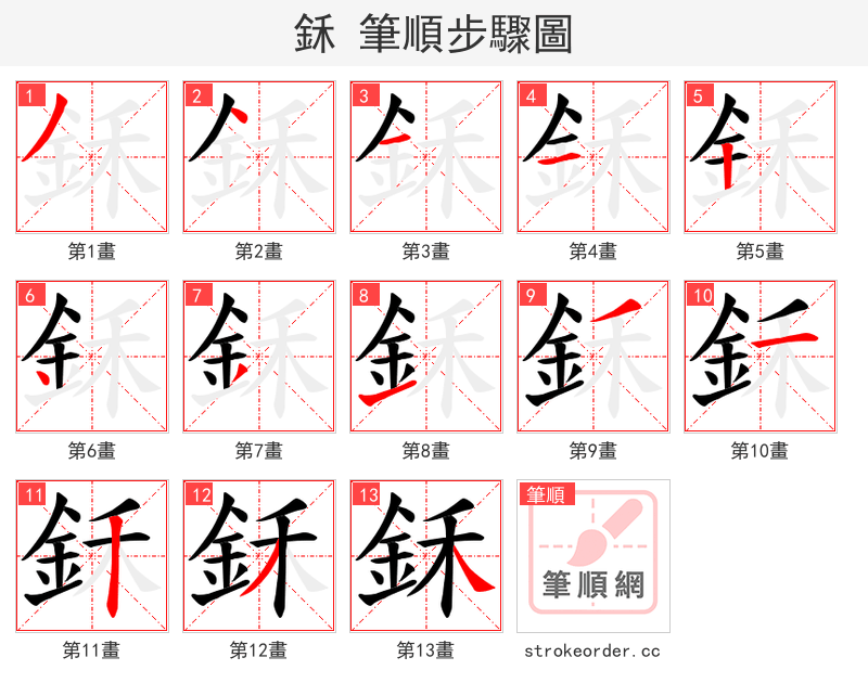 鉌 的笔顺分步演示