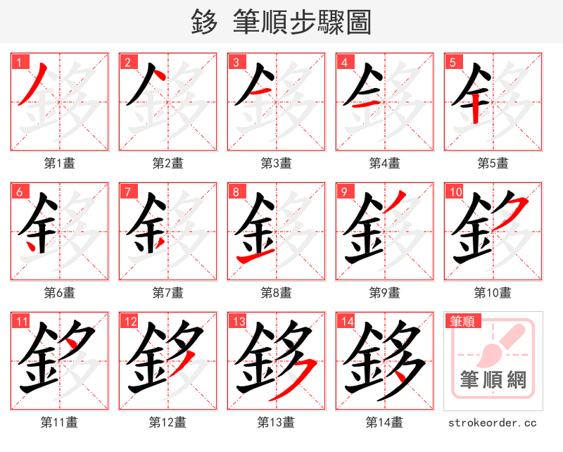 鉹 的笔顺分步演示