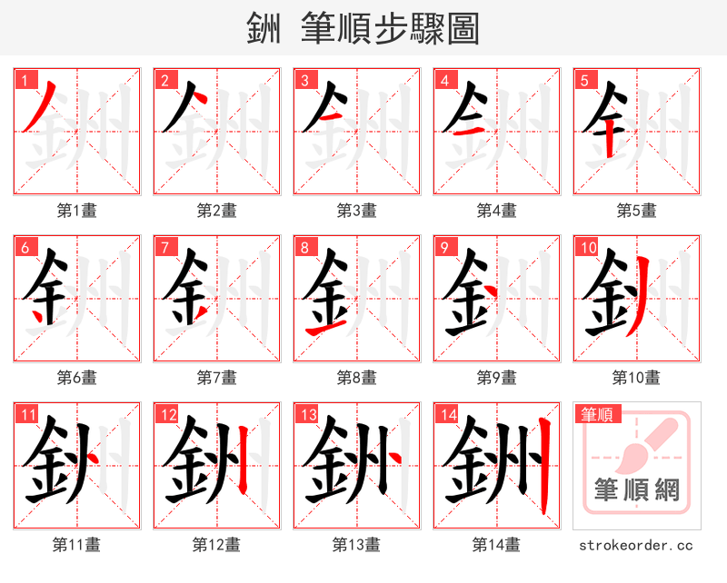 銂 的笔顺分步演示