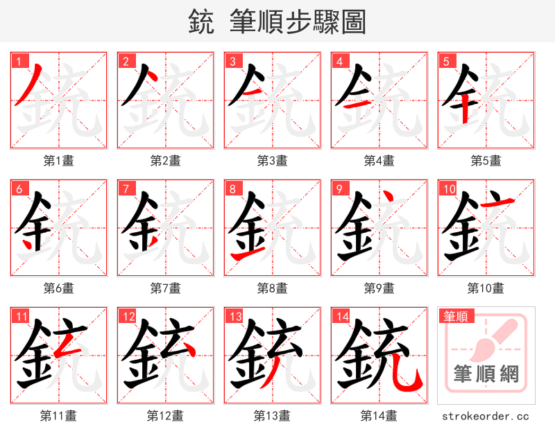 銃 的笔顺分步演示