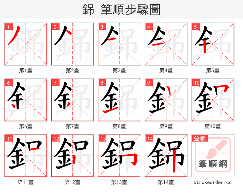 銱 的笔顺分步演示