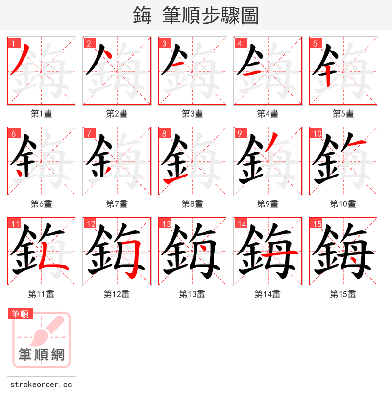 鋂 的笔顺分步演示