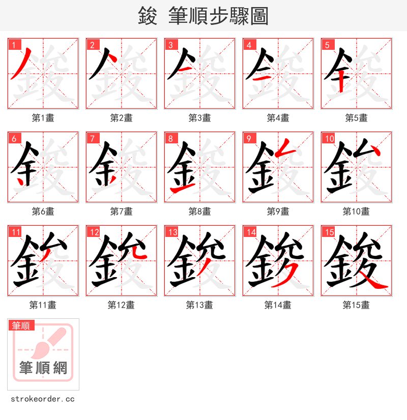 鋑 的笔顺分步演示