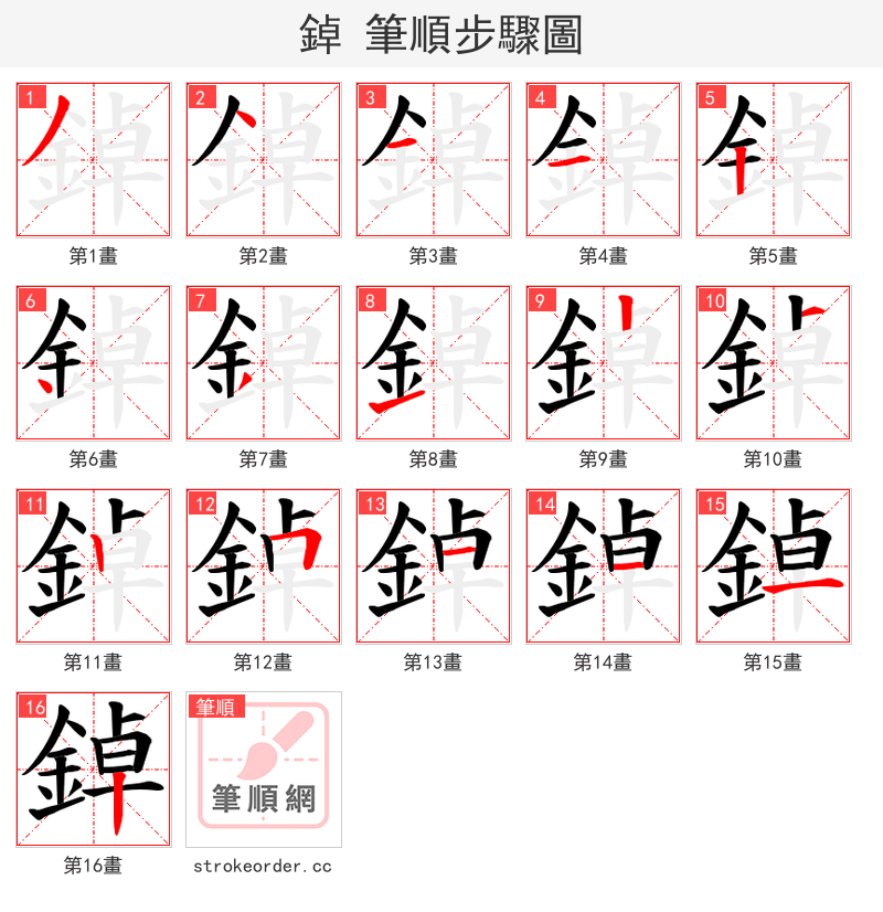 鋽 的笔顺分步演示