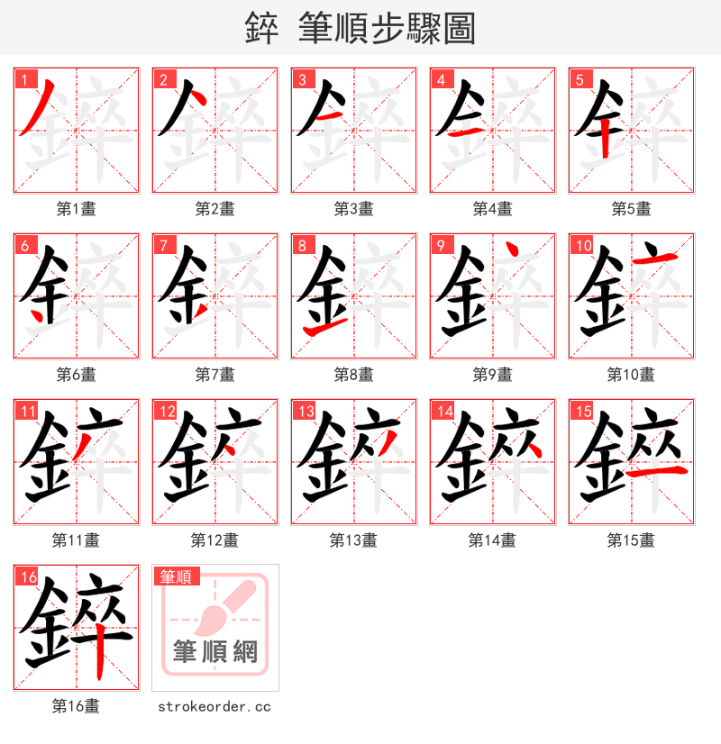 錊 的笔顺分步演示