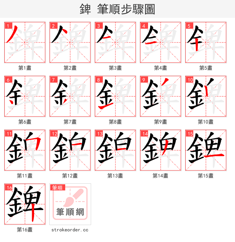 錍 的笔顺分步演示