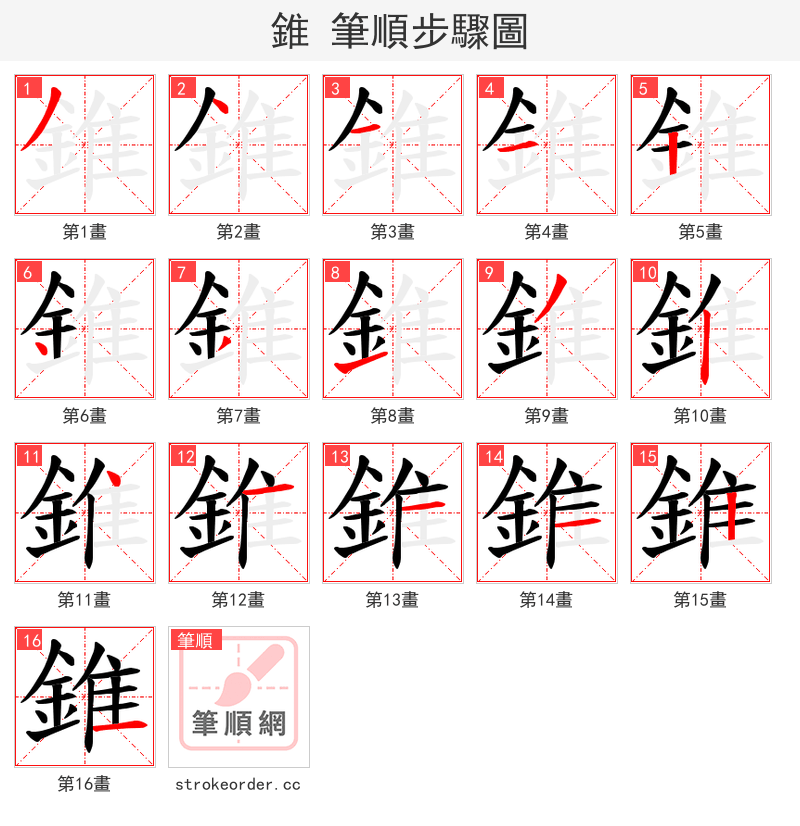 錐 的笔顺分步演示