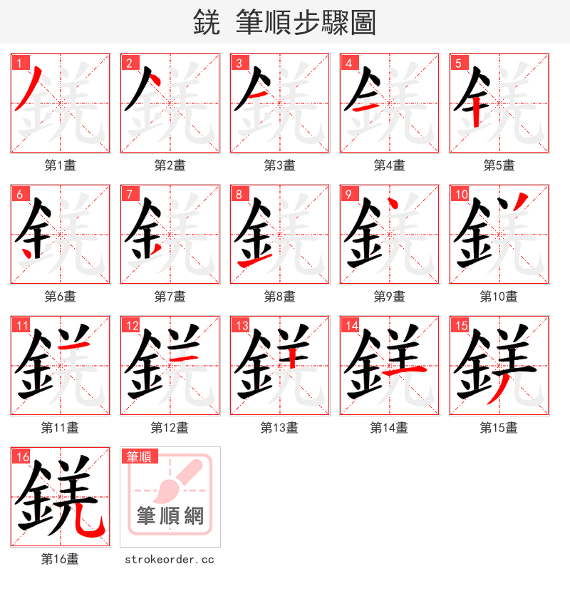 錓 的笔顺分步演示