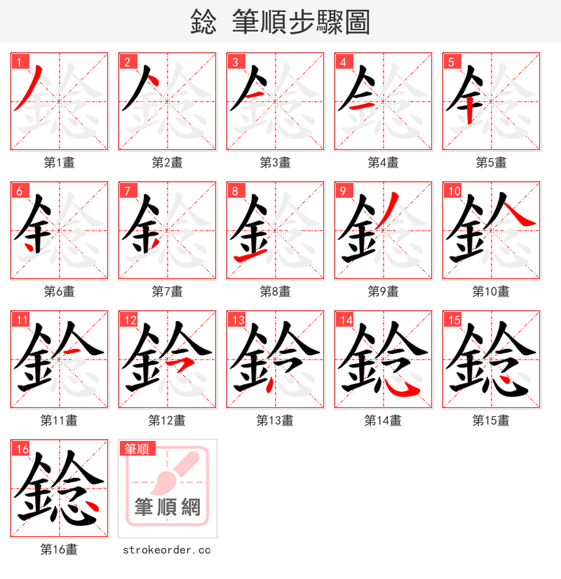錜 的笔顺分步演示