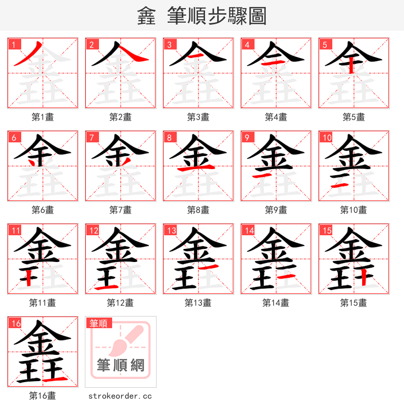 錱 的笔顺分步演示