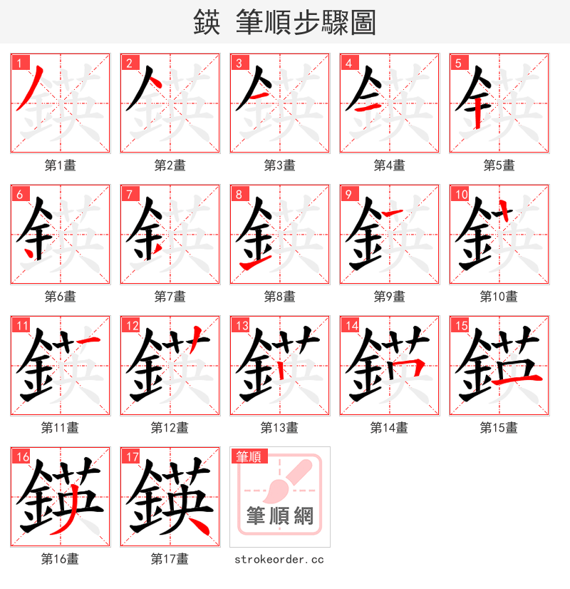 鍈 的笔顺分步演示