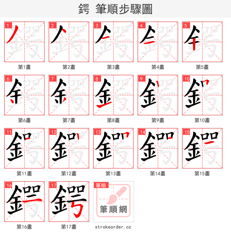 鍔 的笔顺分步演示
