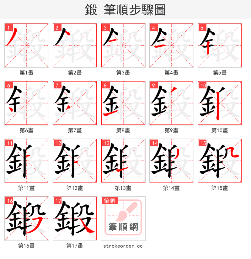 鍛 的笔顺分步演示