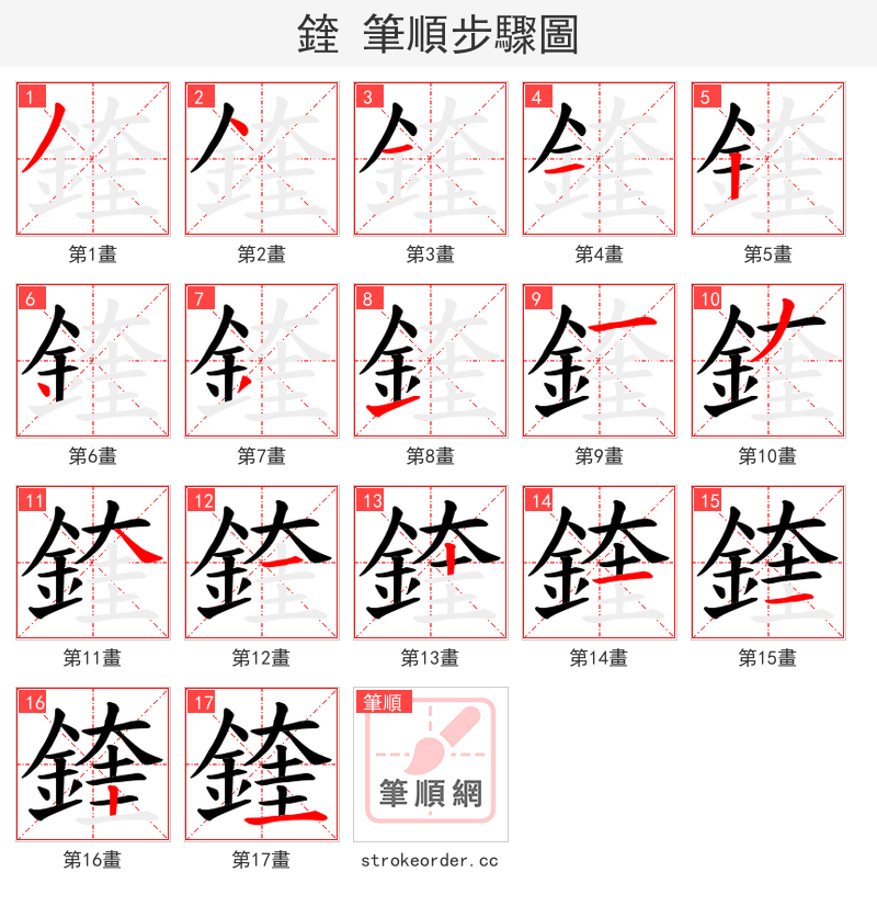 鍷 的笔顺分步演示