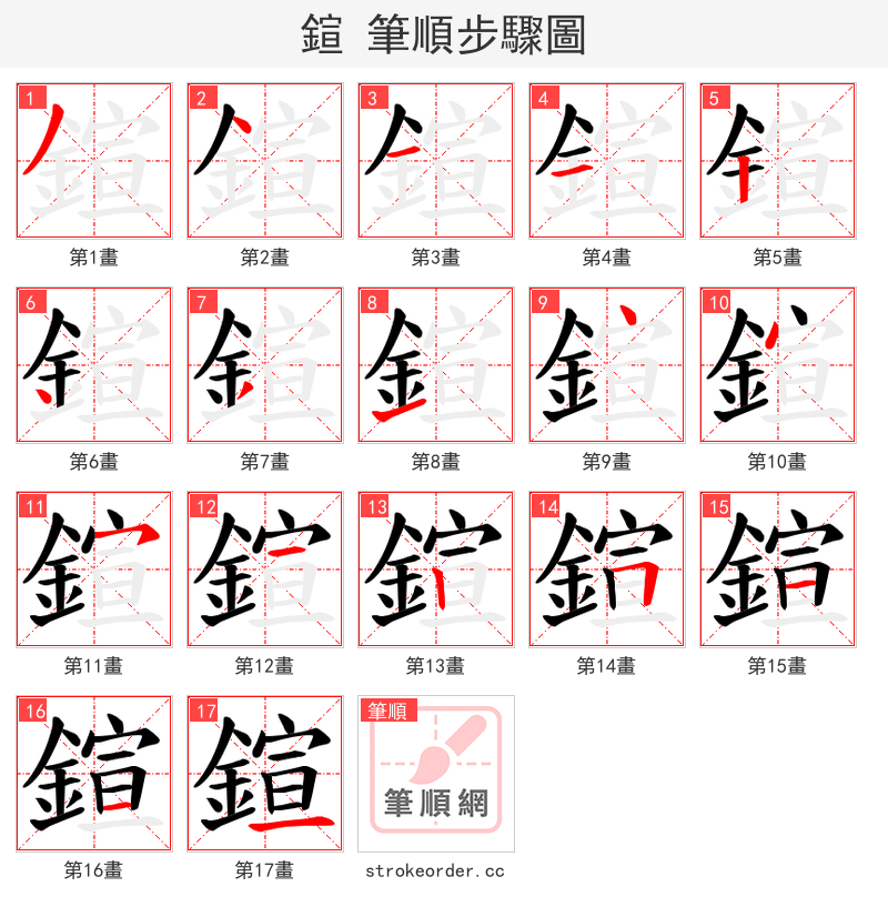 鍹 的笔顺分步演示