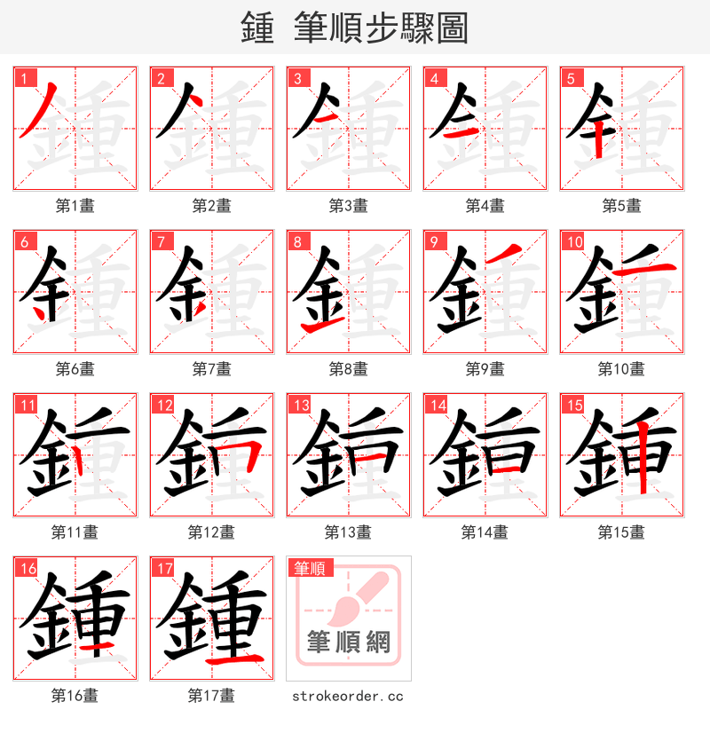 鍾 的笔顺分步演示