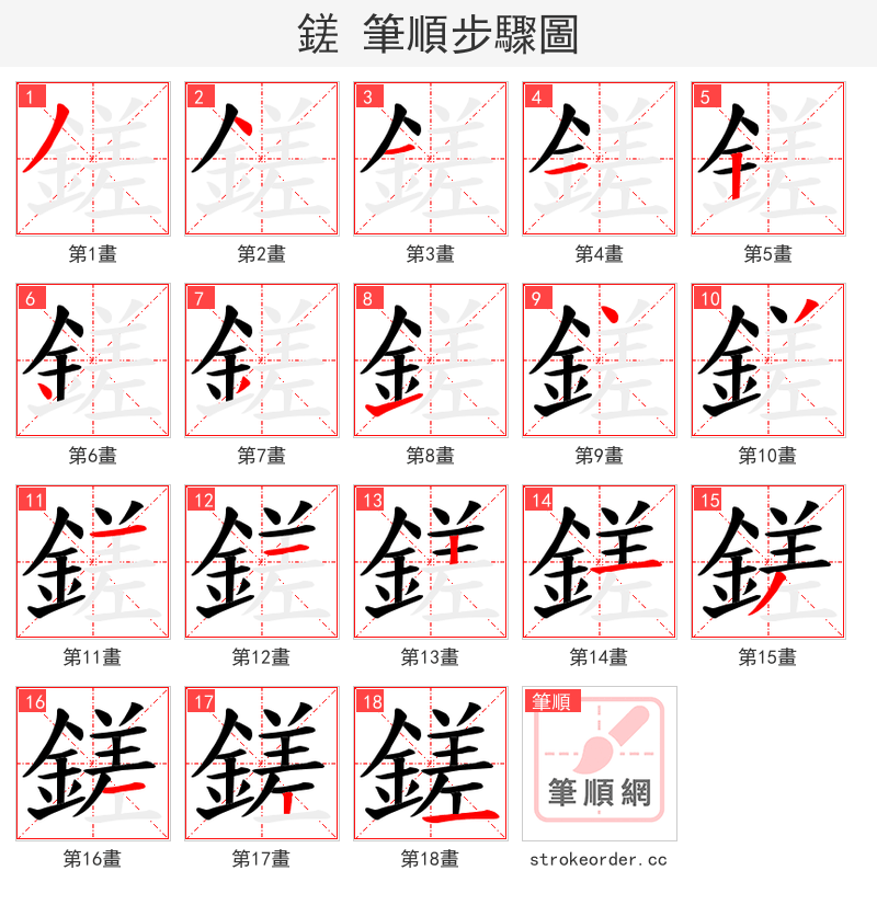 鎈 的笔顺分步演示