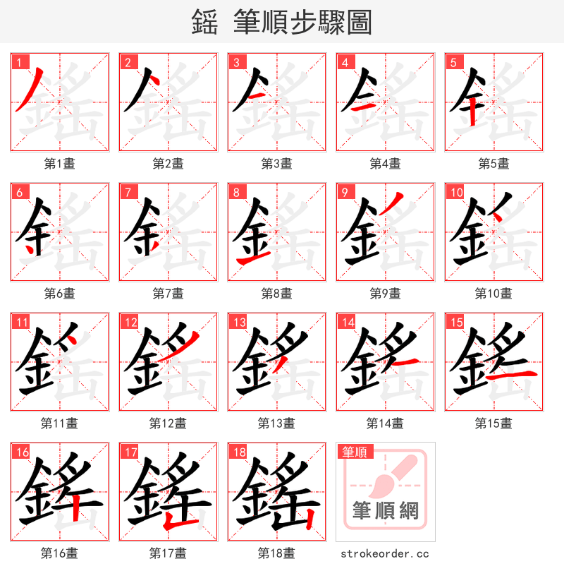 鎐 的笔顺分步演示