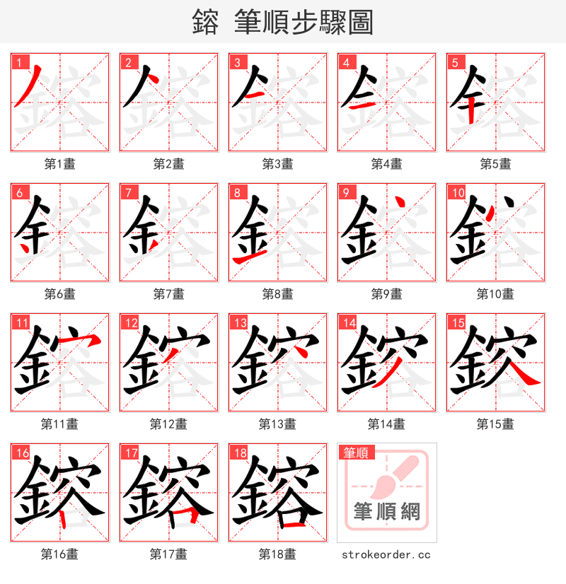鎔 的笔顺分步演示