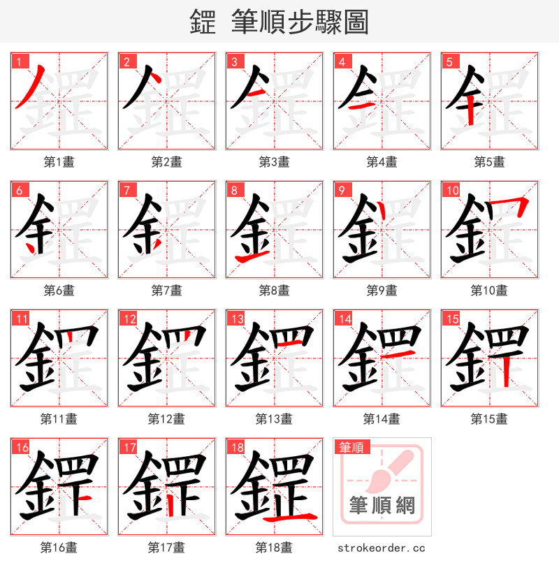鎠 的笔顺分步演示