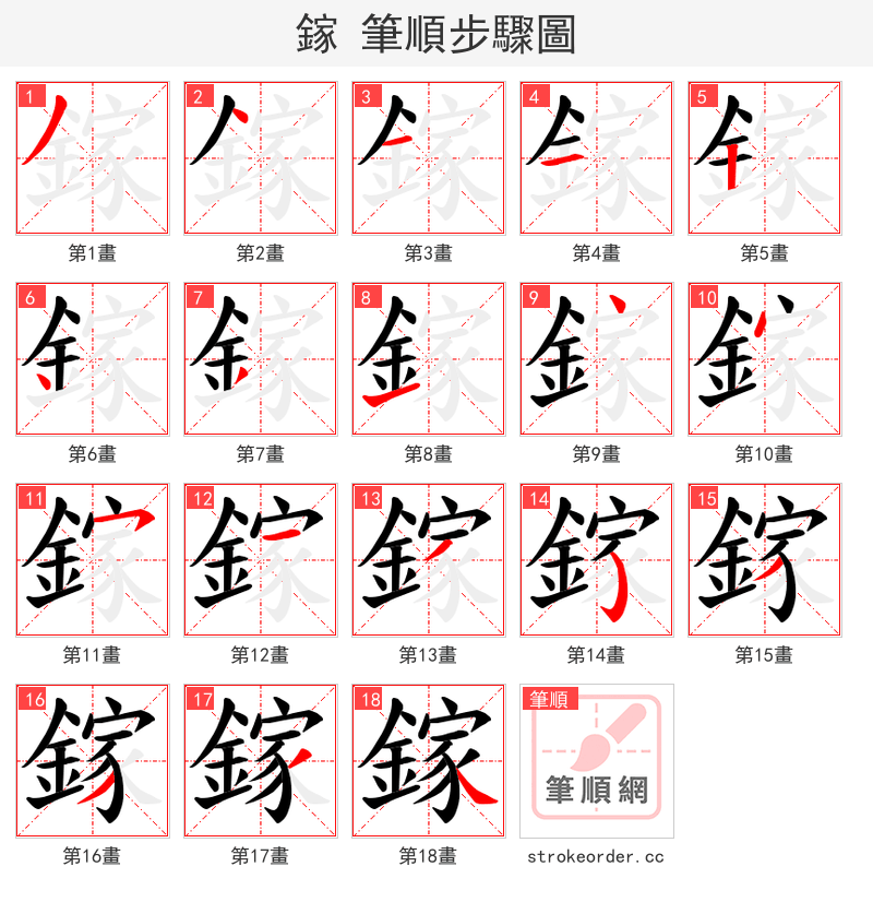 鎵 的笔顺分步演示