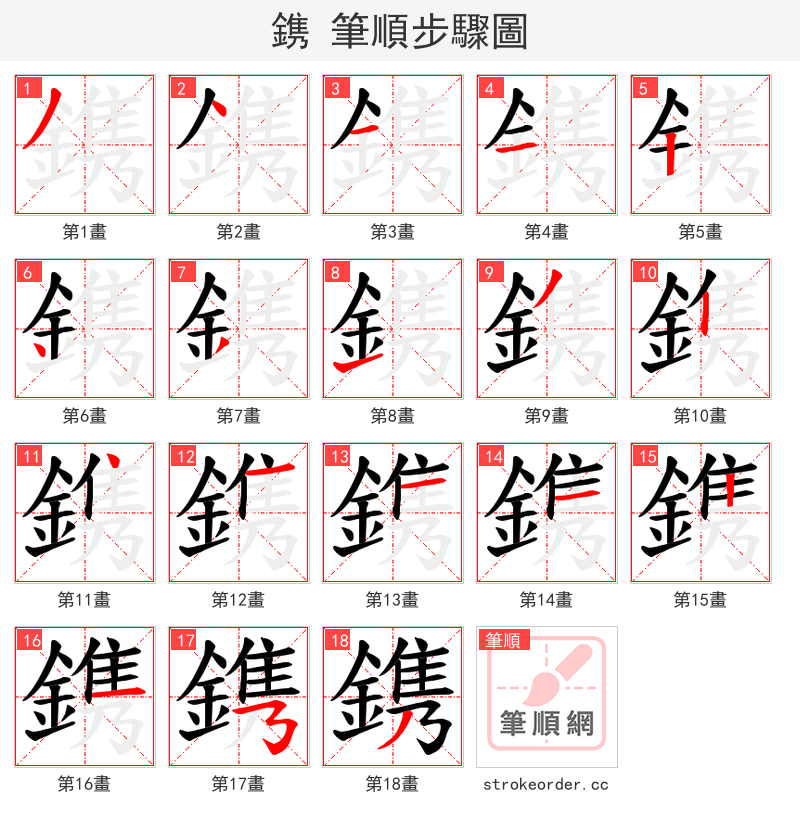 鎸 的笔顺分步演示