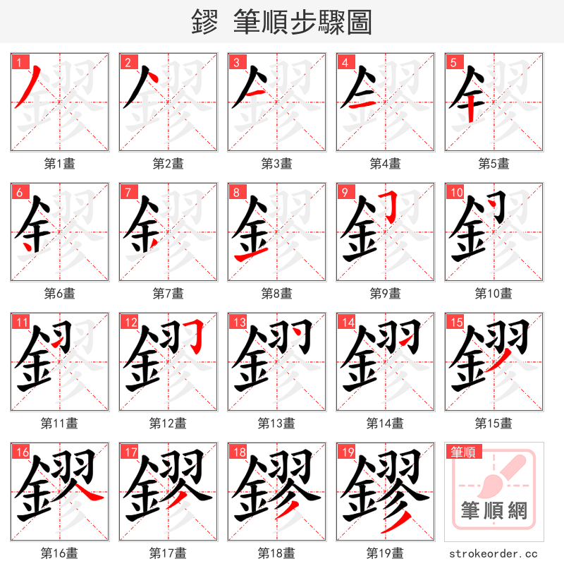 鏐 的笔顺分步演示