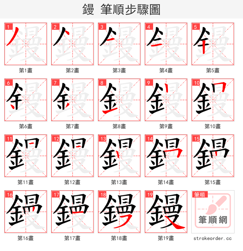 鏝 的笔顺分步演示