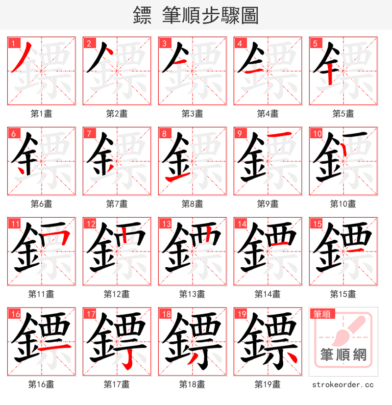 鏢 的笔顺分步演示