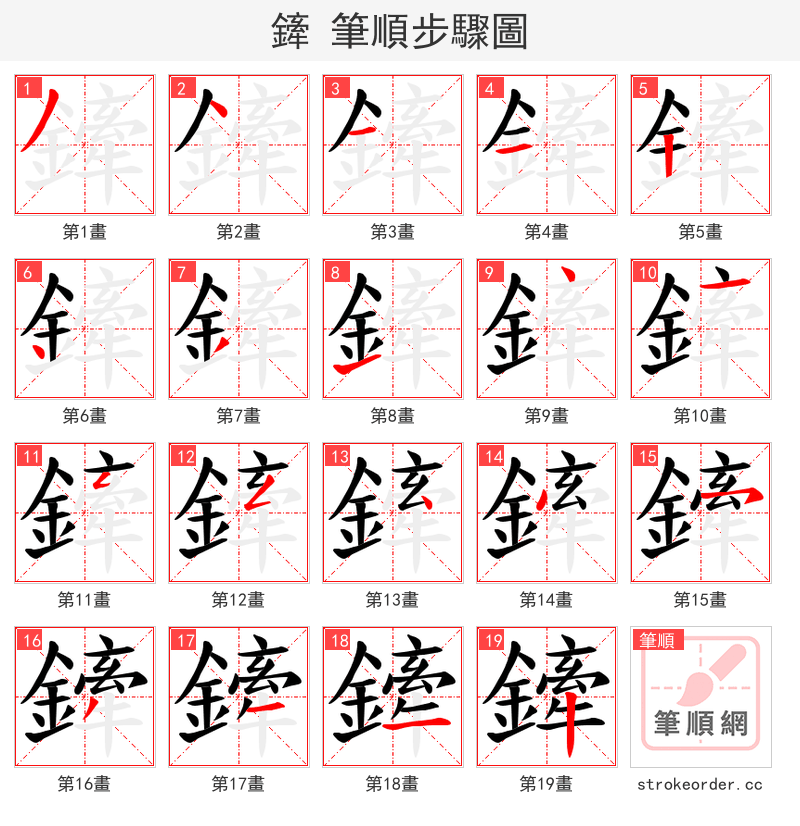 鏲 的笔顺分步演示