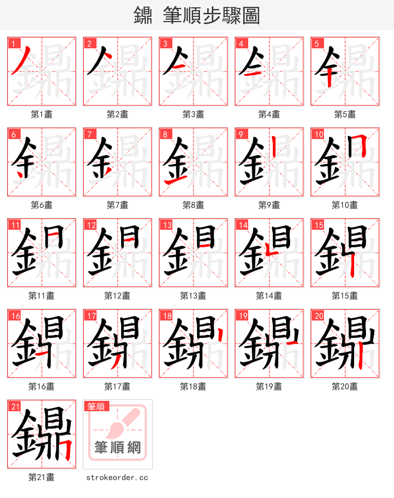 鐤 的笔顺分步演示