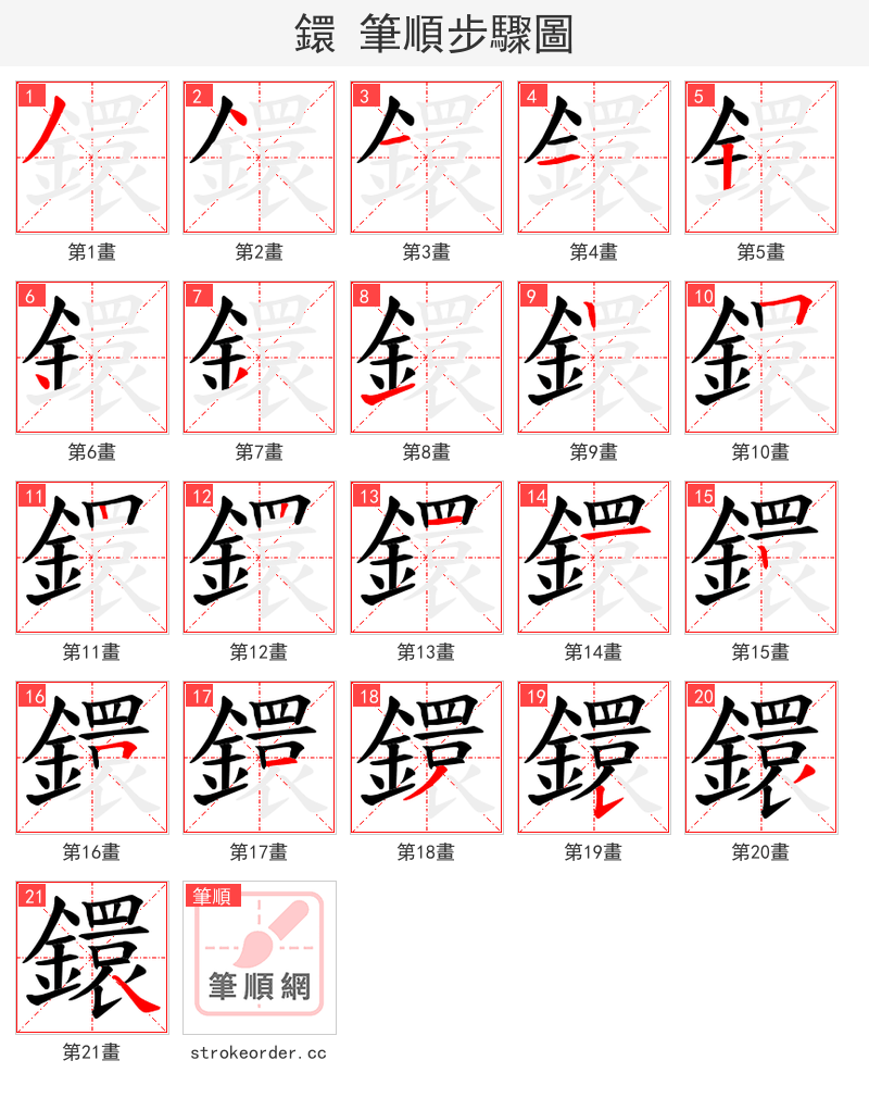 鐶 的笔顺分步演示