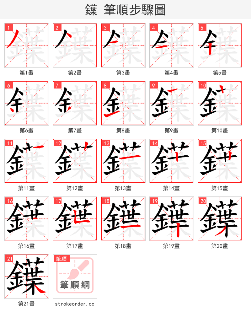 鐷 的笔顺分步演示