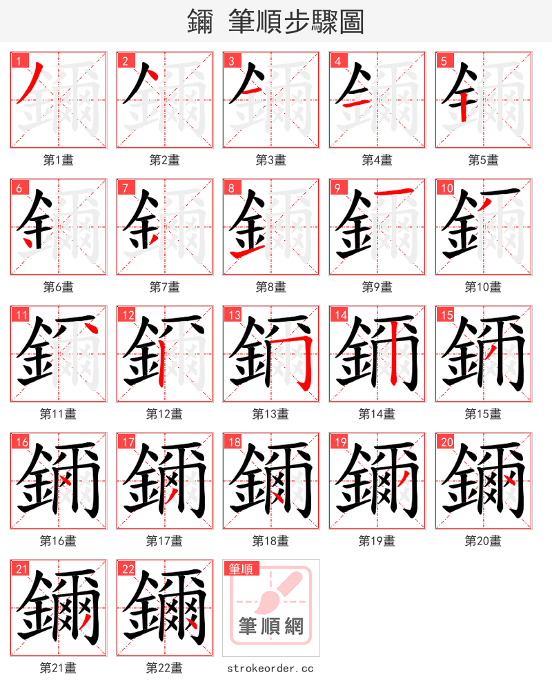 鑈 的笔顺分步演示
