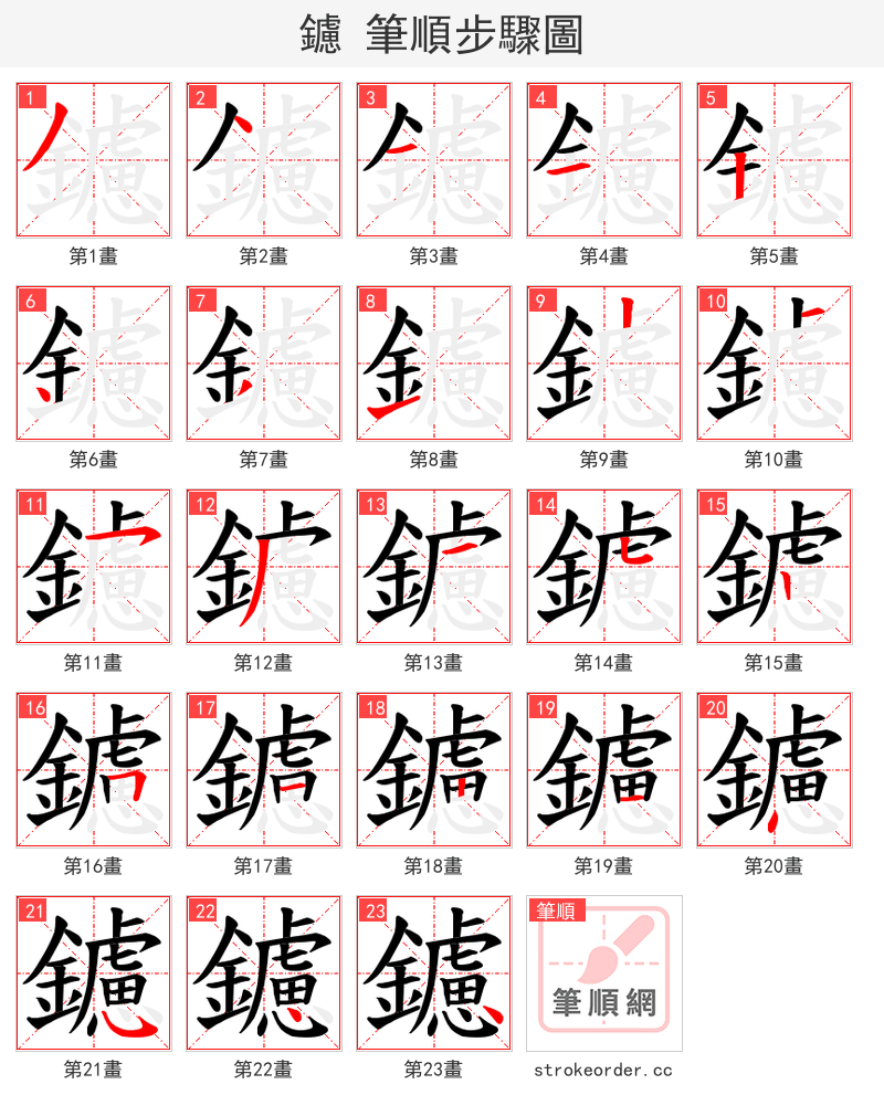 鑢 的笔顺分步演示
