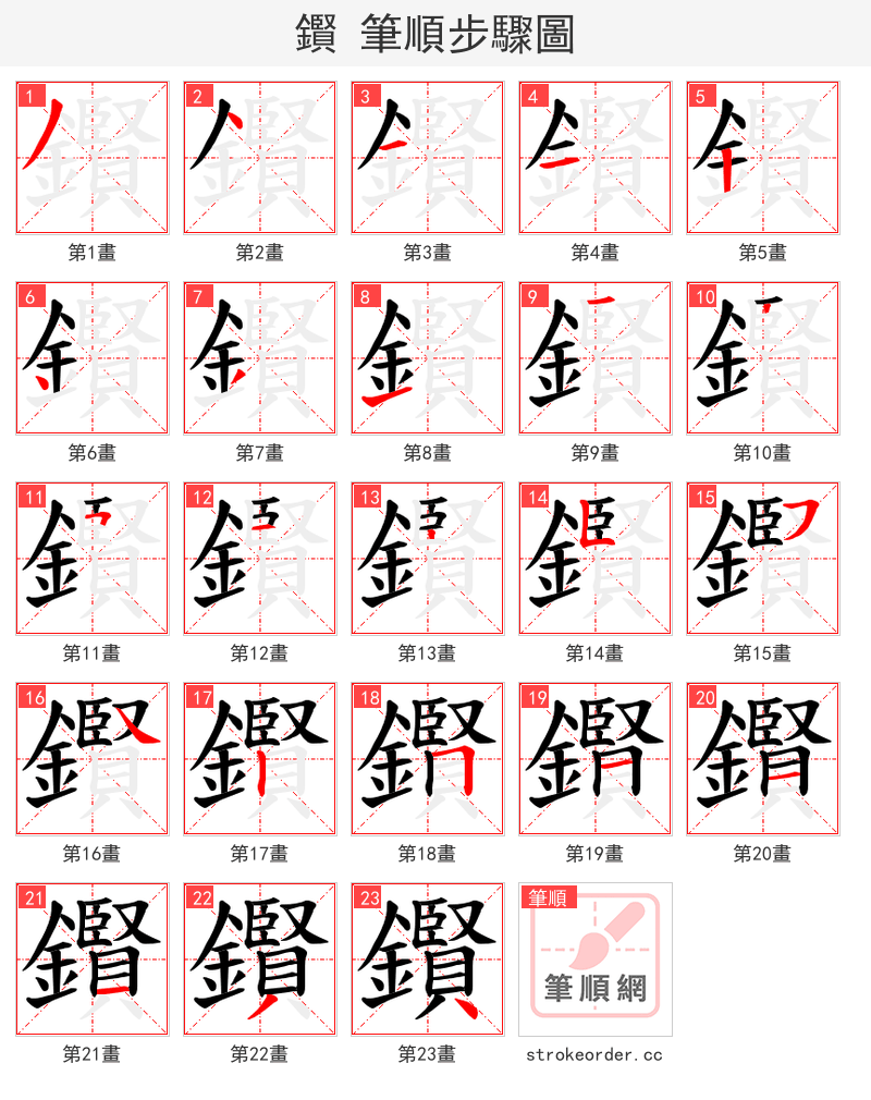 鑦 的笔顺分步演示