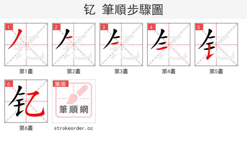 钇 的笔顺分步演示