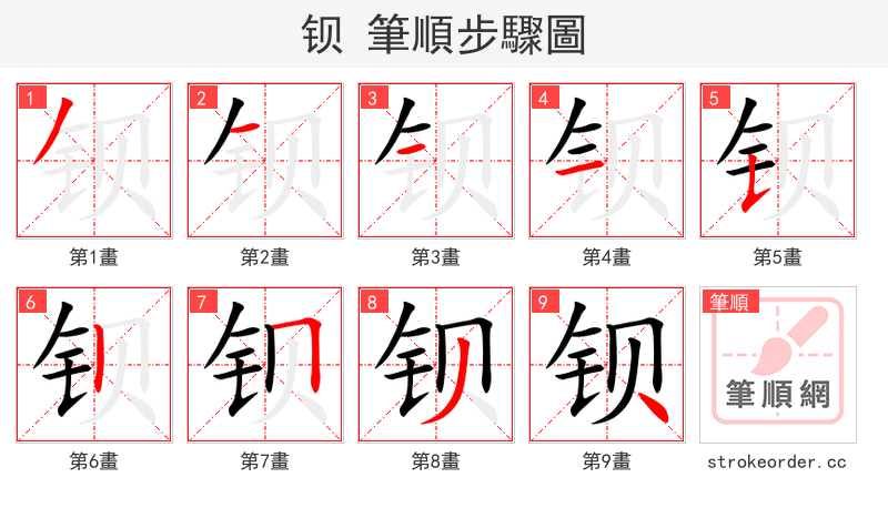 钡 的笔顺分步演示