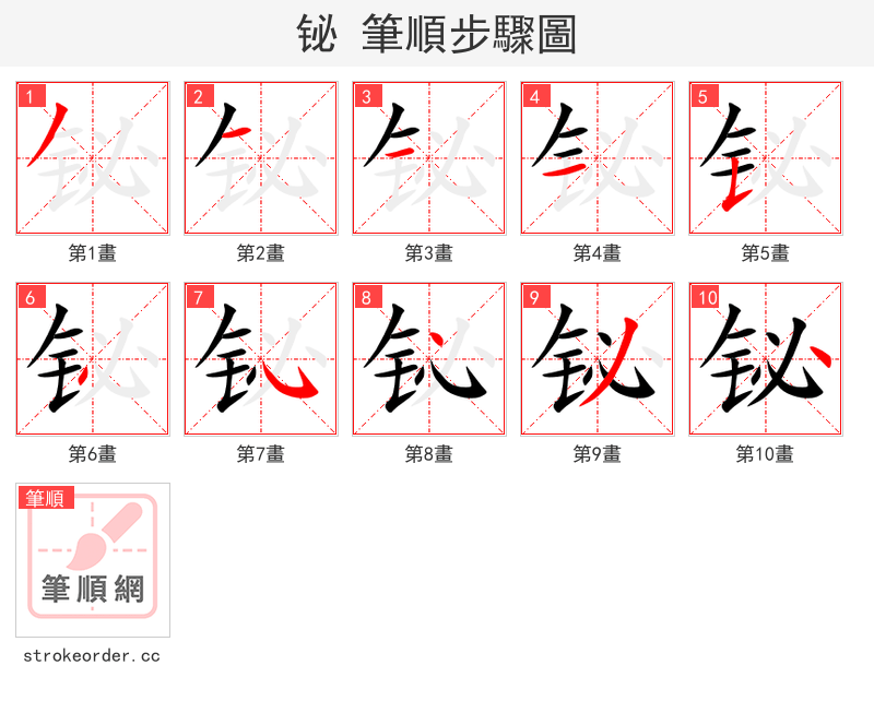 铋 的笔顺分步演示