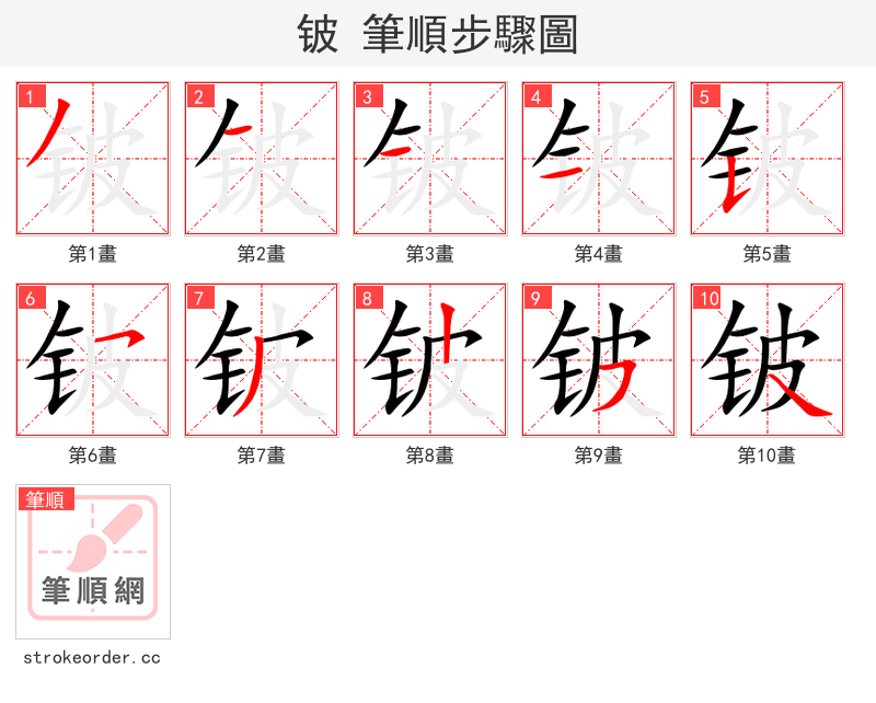 铍 的笔顺分步演示